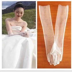 Long Tulle Bridal Dress Gloves Simple Five Finger One Pair Bride Glove See Through Wedding Gloves Customized