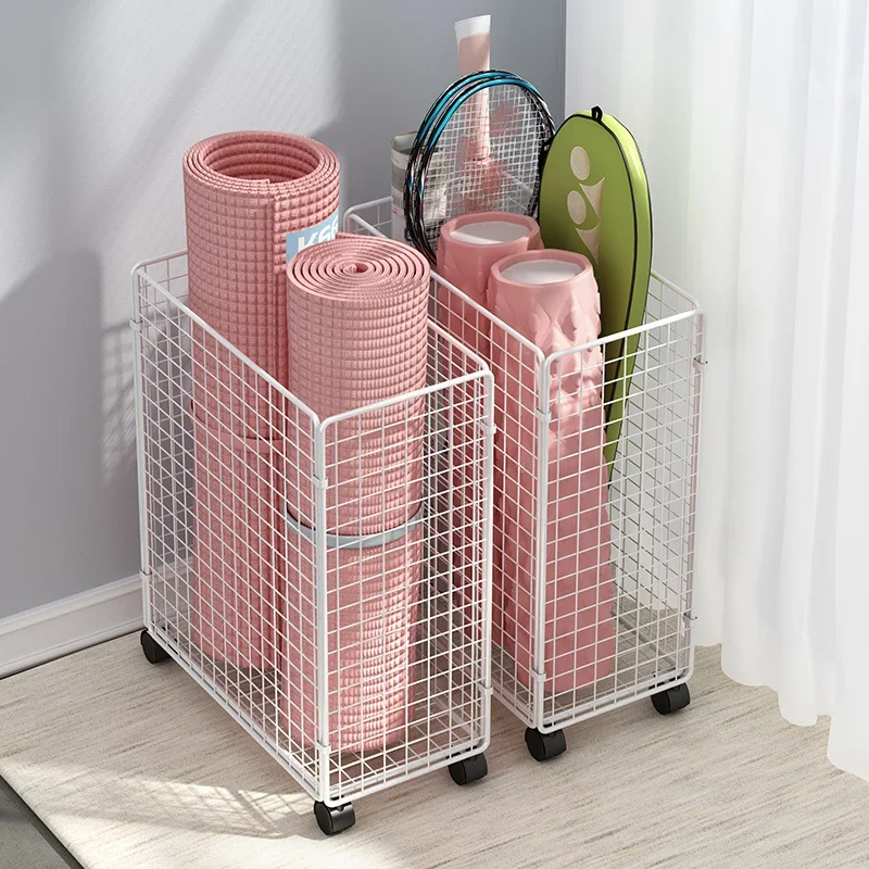 Multifunctional Yoga Mat Organizer Basket Seam Badminton Racket Fitness Equipment Metal Basket Removable Cart Laundry Basket