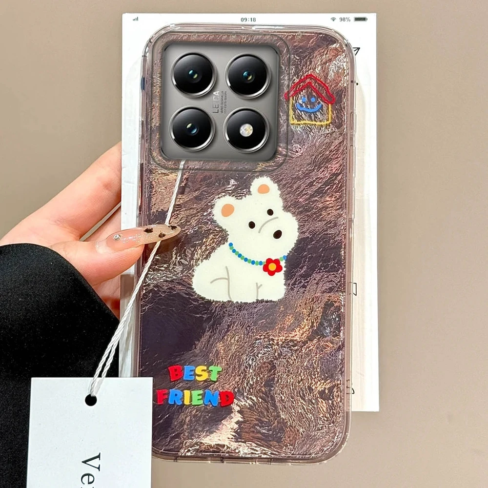 Rosa Simpatico Cane Modello Del Fumetto Glacier Texture Ragazze Donne Cassa Del Telefono Per Xiaomi 14T 13T Pro 11 Lite 5G NE Copertura Antiurto