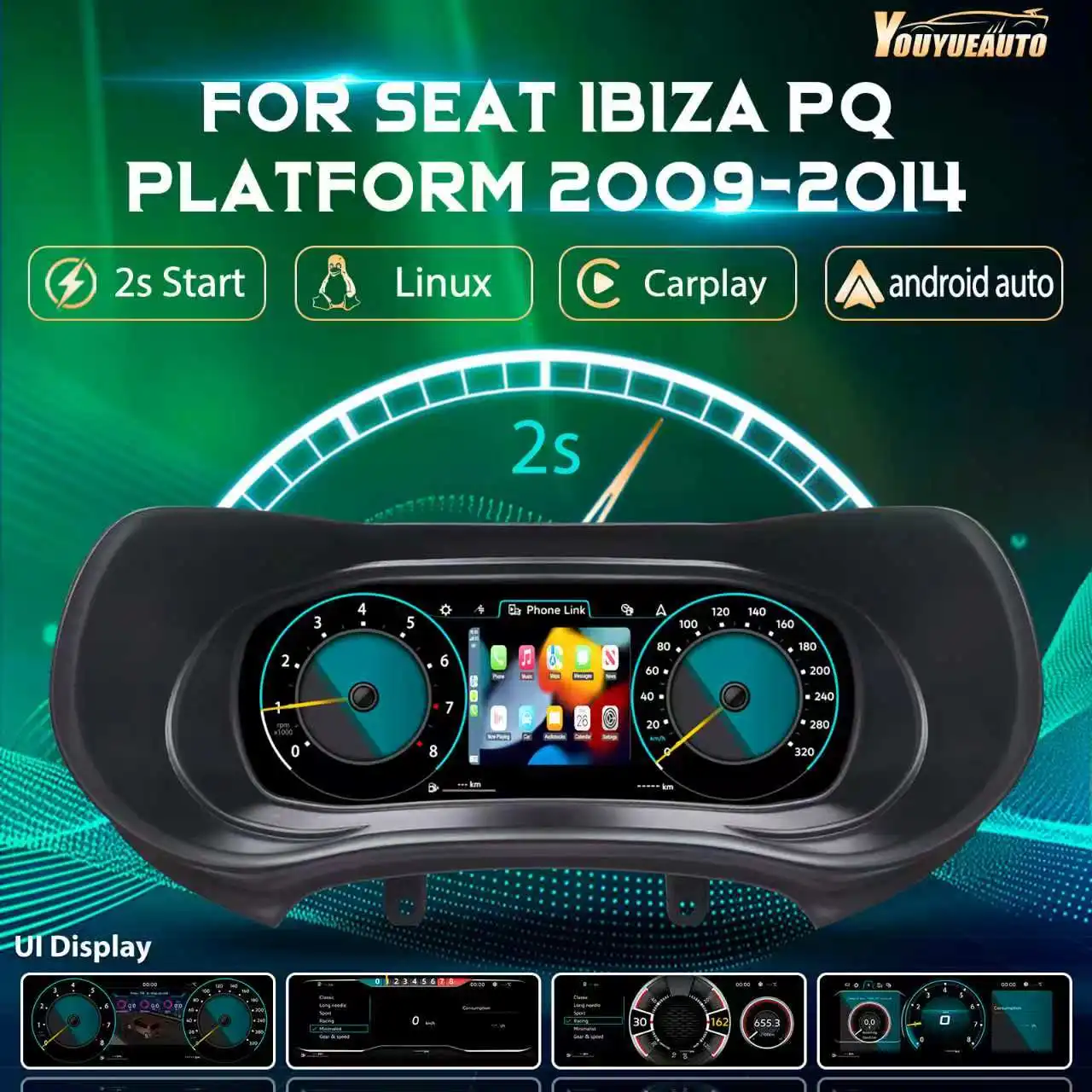 12,3'' LCD-Digital-Armaturenbrett für VW Seat Ibiza PQ Baujahre 2009-2014 Auto-Instrumententafel Cockpit-Tachometer mit Navigation