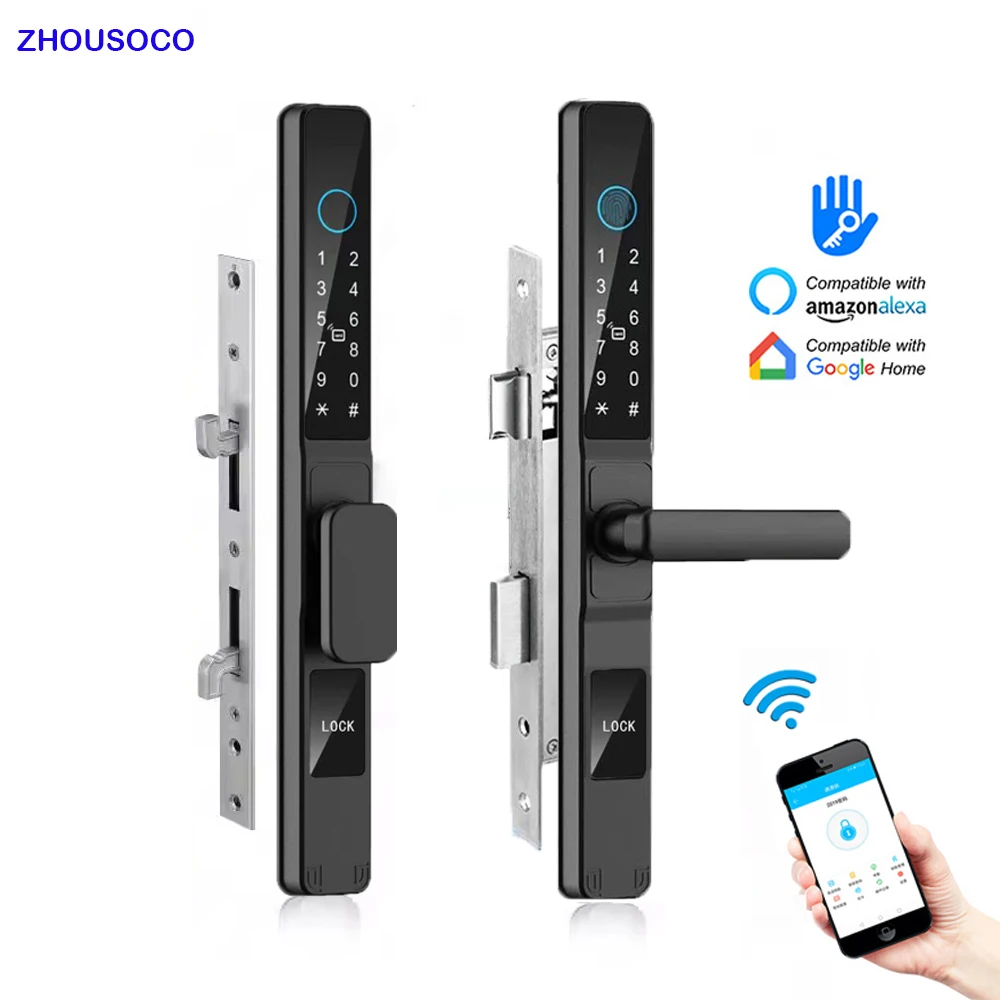 TTLock App Waterproof Sliding Door Smart Lock Aleax Fingerprint Digital Password Card Electronic Lock For Aluminum Glass Door
