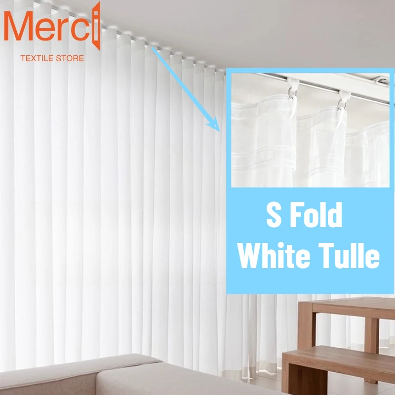 Rideaux ondulés en Tulle blanc pliable en mousseline de soie, transparents, pour salon, chambre à coucher, salle à manger, Voile, décoration de luxe de haute qualité, 1 pièce