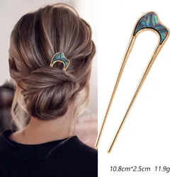 Fashion Luxury Silver Gold Color Elegant Shell Enamel Hairpin for Women Metal U Shape Hair Stick Hairwear Accessories Jewelry