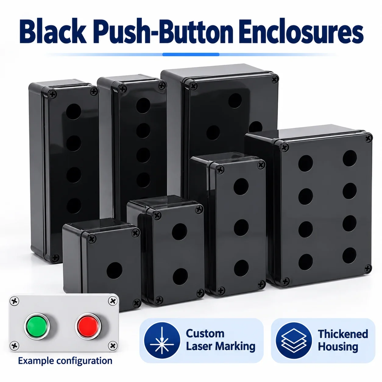 AG Type Black Button Switch Control Box 1/2/3/4 Holes Emergency Stop Dustproof Waterproof Button Indicator Box for Industrial Us