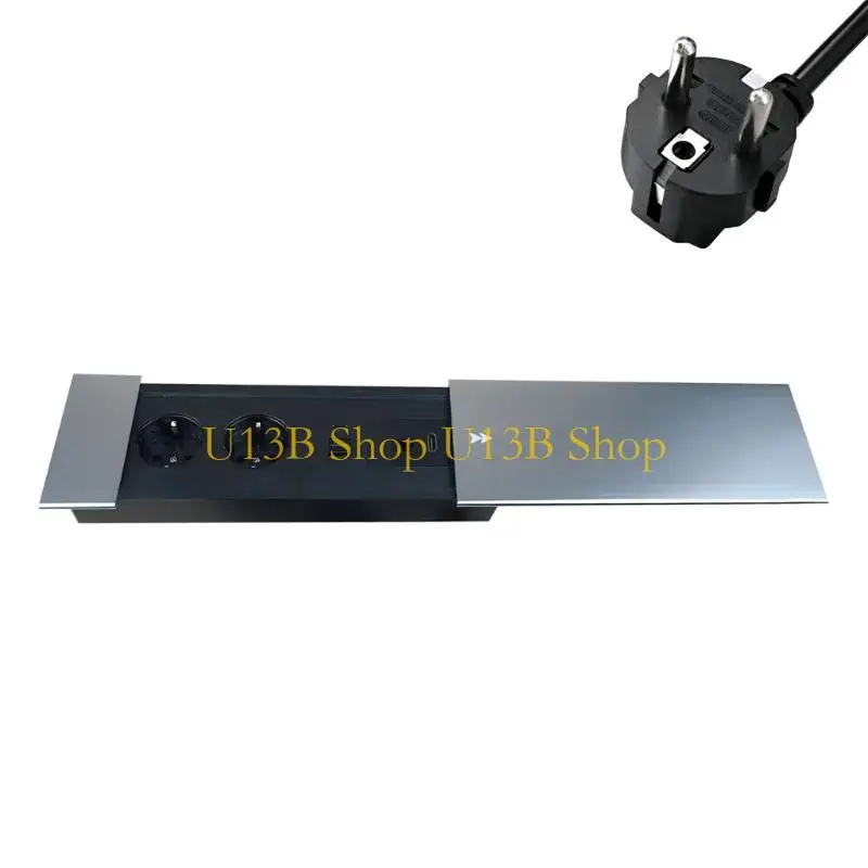 U13B Slide Cover Single Pull Embedded Outlet 220V Standard Socket with 2 220V Ports and 2 USB Ports for Desk Installation
