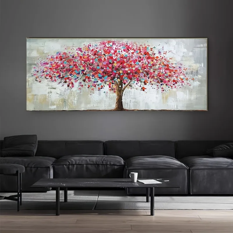 

1pc Vibrant Red Blossom Tree Abstract Wall Art Frameless Canvas Poster, Modern Home Decor Artwork Abstract Tree Design Wall Art