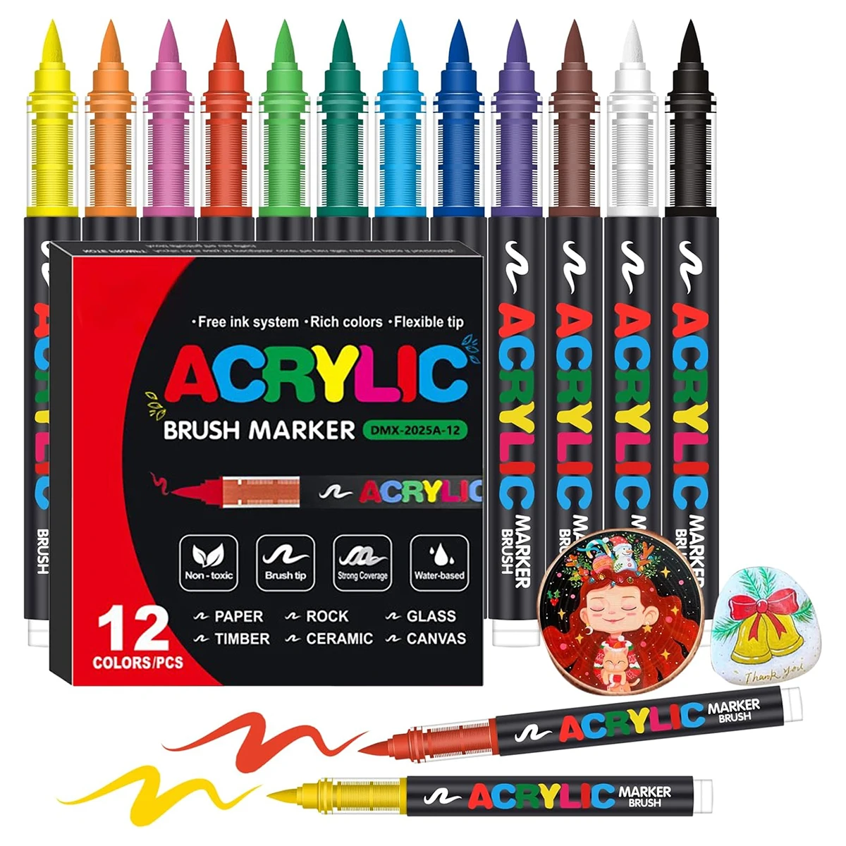 72 kleuren acrylverfpennen markers set borsteltip verfmarkering voor rotsschildering hout canvas steen kerstcadeau doe-het-zelf ambachten