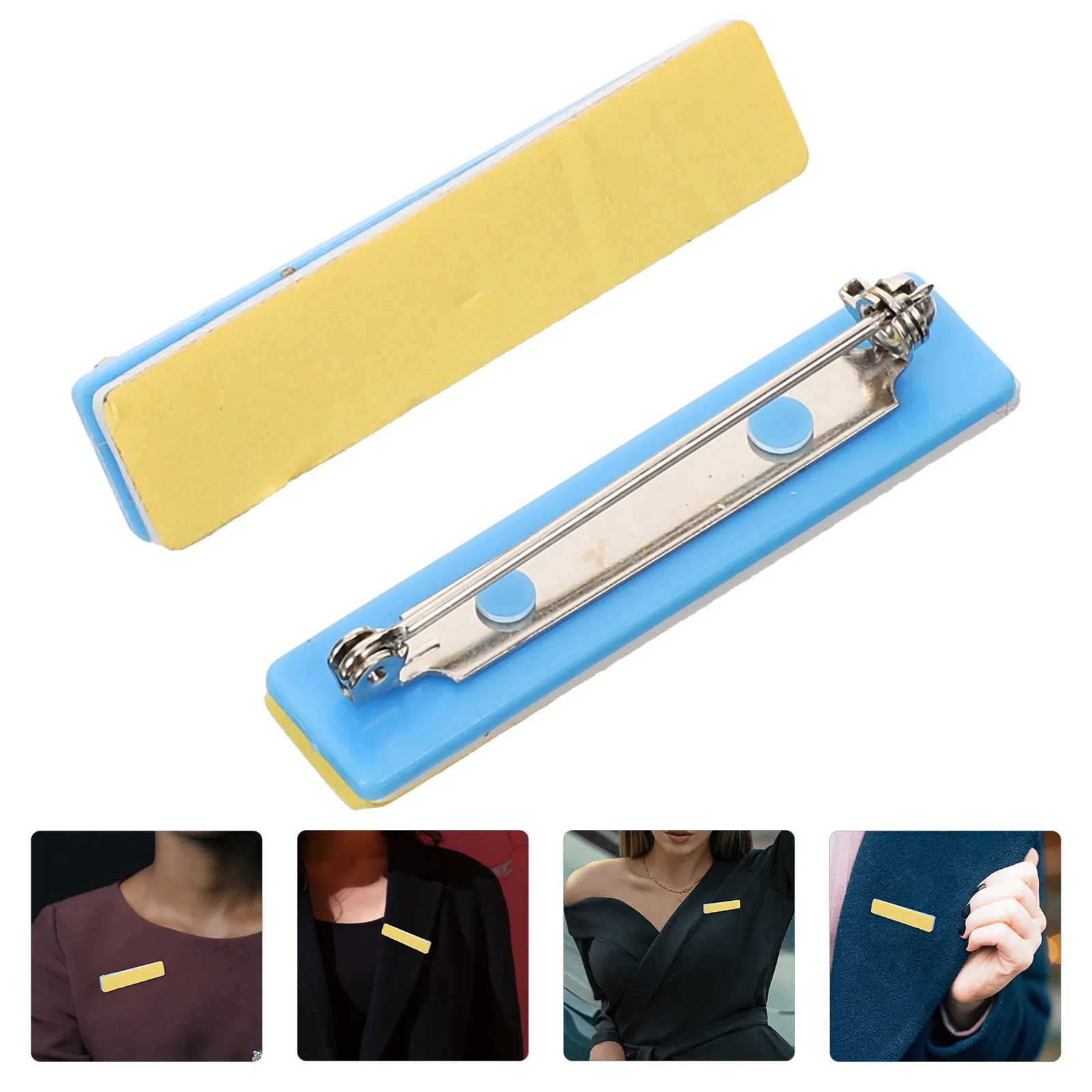 10Pcs Plastic Chest Buckle Safety Pins Double-Sided Adhesive Backs for Name Tags Id Badges Worker Number Pins Office Healthcare