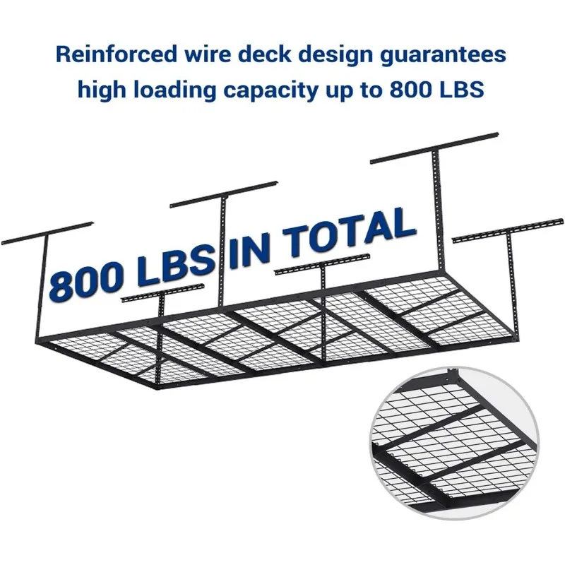 4x8 Overhead Garage Storage Rack,Adjustable Garage Storage Organization Systerm,Heavy Duty Metal Garage Ceiling Storage Racks