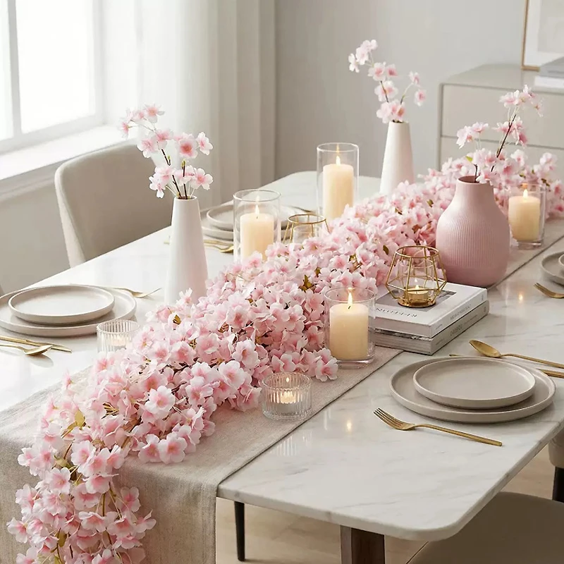 180cm Künstliche Sakura-Blumengirlande, Kirschblüten-Deko für Hochzeit, Garten, Bogen, Hintergrund, Heim und Partydekoration – Detail 9