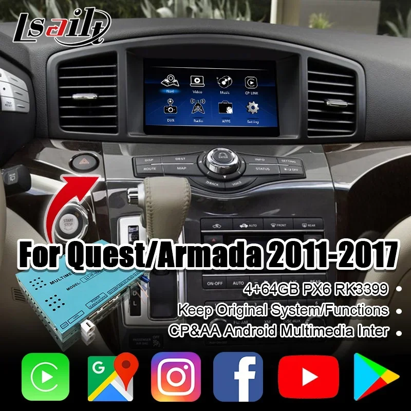 Lsailt-マルチメディアビデオインターフェイス,Nissan Quest Elgrand 2011-2018用ワイヤレスcp aaモジュール,px6,4GB