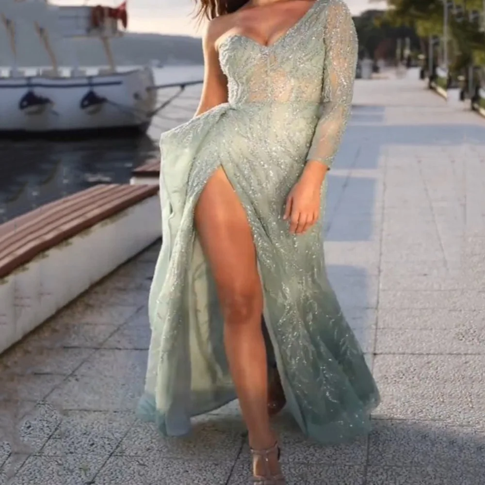 عميق الخامس طويل الترتر عالية سبليت ماكسي الدكتور ثوب مسائي للنساء 8-25 سنة ألياف البوليستر Svel طول الأرض