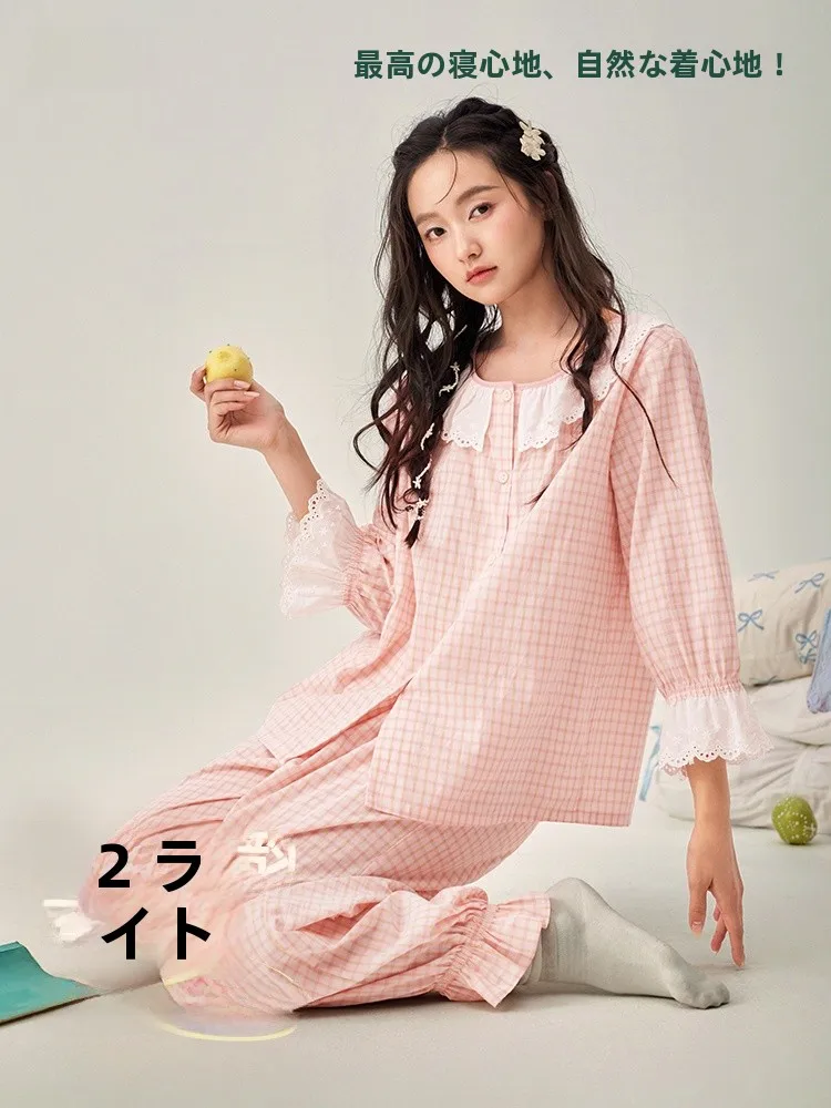 anziban-camison-de-algodon-primavera-verano-para-mujer-manga-siete-tejido-de-lazo-delgado-con-encaje-dulce-estilo-princesa-ropa-para-el-hogar-y-exteriores