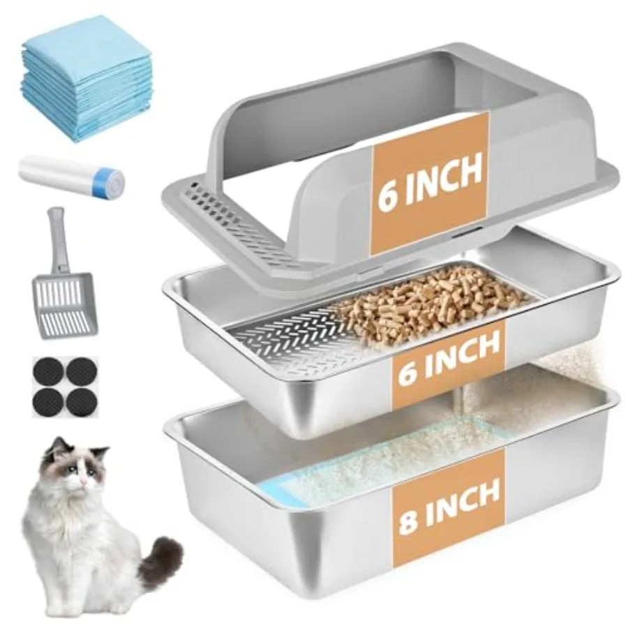 

Staless Steel Siftg Litter Box for Pe Pellets, 23.''x15.7''x14'' XXL Metal Cat Litter Box with Lid for Indoor Cats Pellet Sifte