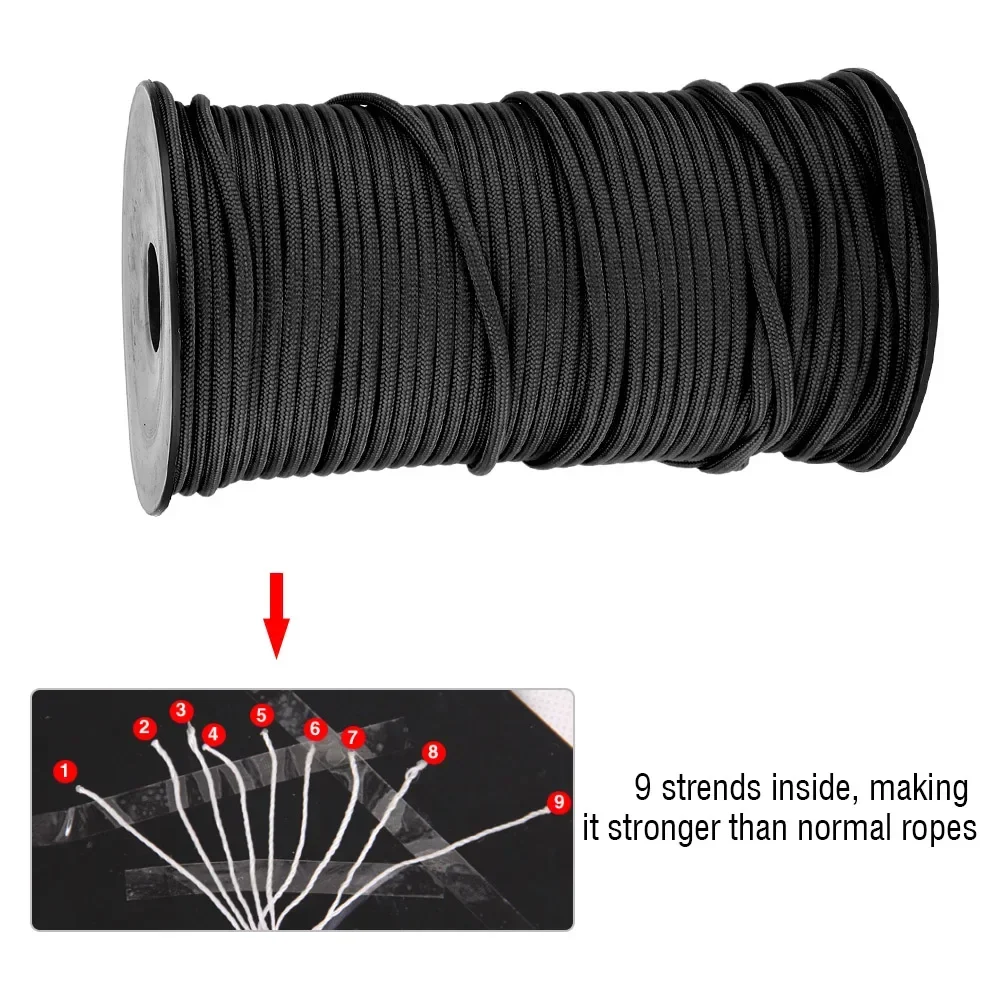100m 9 Strands 4mm Heavy Duty Parachute Cord Lanyard String Cloth Line Camp Rope