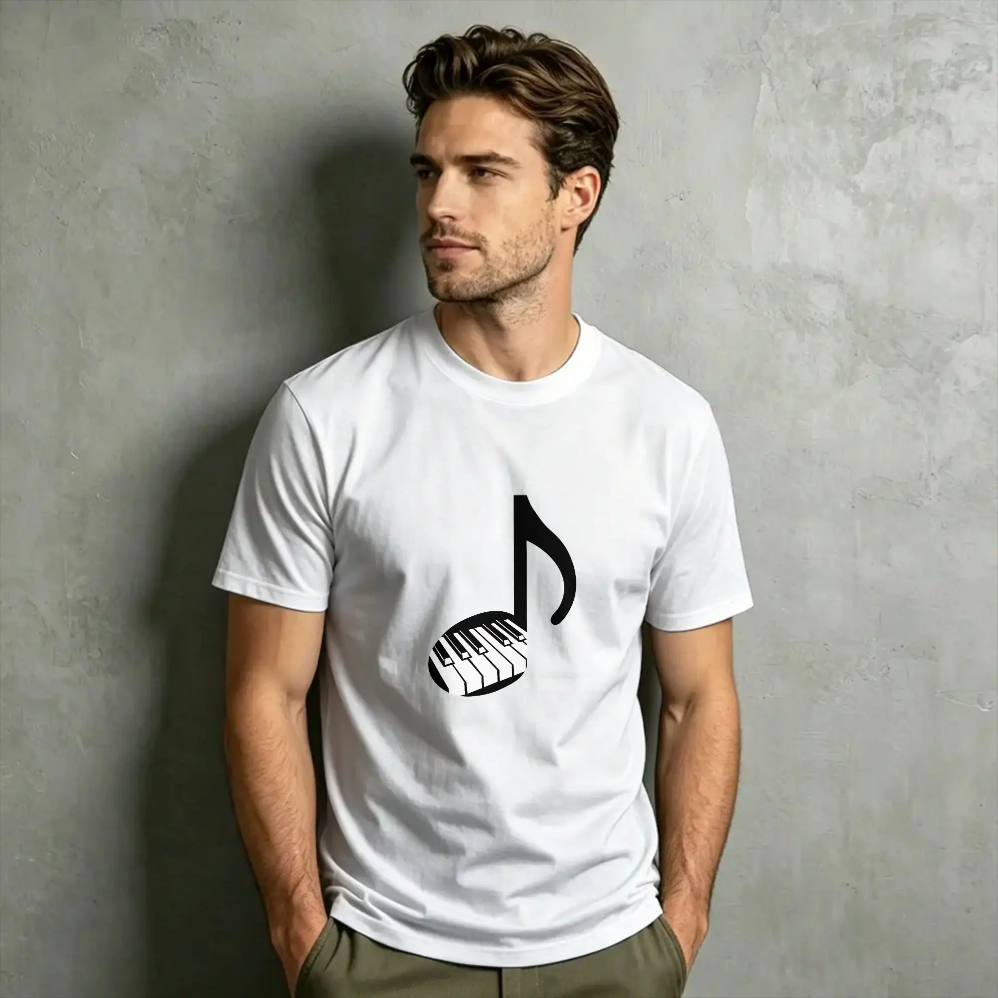 Men's Minimalist Piano Key Treble Clef T Shirt  Cotton Clothes Awesome Short Sleeve O Neck Tee Shirt Gift Idea T-Shirts