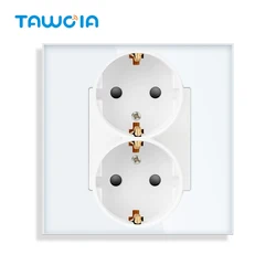 TAWOIA Double EU Sockets Power Wall Outlet Single 86mm Frames Double Home Wall Power Sockets Glass Panel White Black Gold Gray