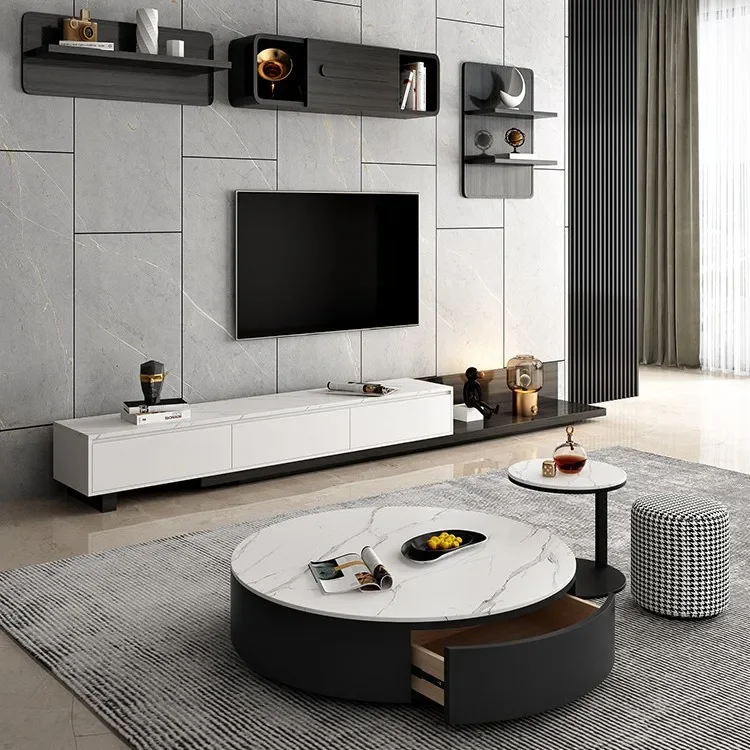

TAO Rock slab round Italian household small apartment size round coffee table retractable