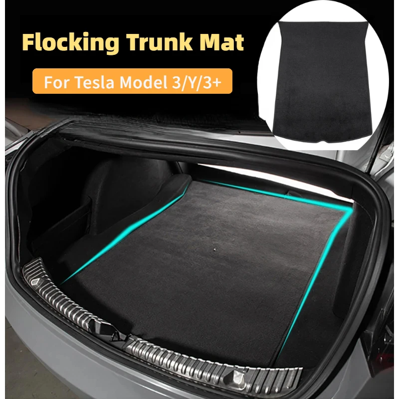 Trunk Mats for Tesla Model 3/Y/3+ Flocking Fabric Pad Front Rear Trunk Cargo Tray Storage Box Mat Car Flannel Cushion 2017-2024