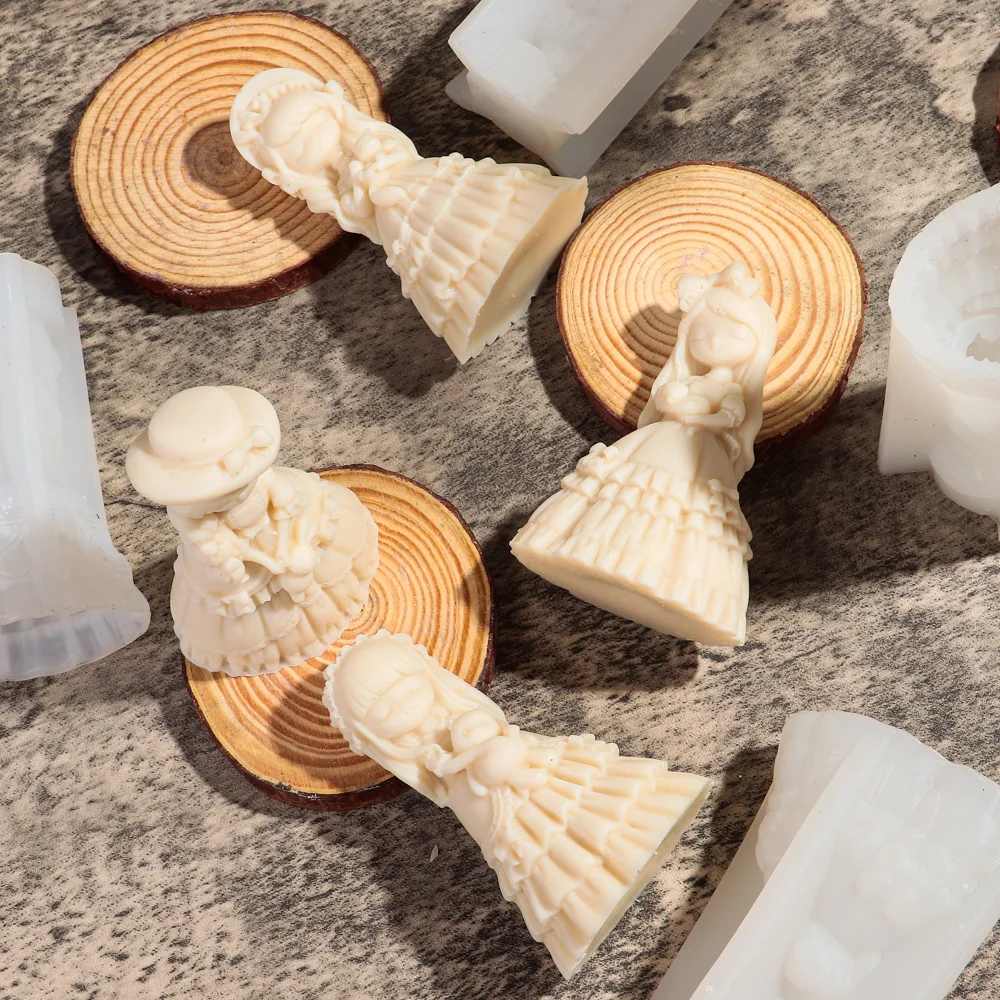 3D Princess Dress Girl Silicone Candle Mold DIY Cute Cartoon Doll Gypsum Resin Aromatherapy Wax Mold Home Decoration Gift
