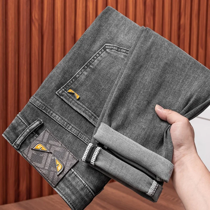 Pantalones vaqueros elásticos para hombre, jeans de moda de lujo, de alta gama, ajustados, informales, cónicos, de primavera y verano, 2024