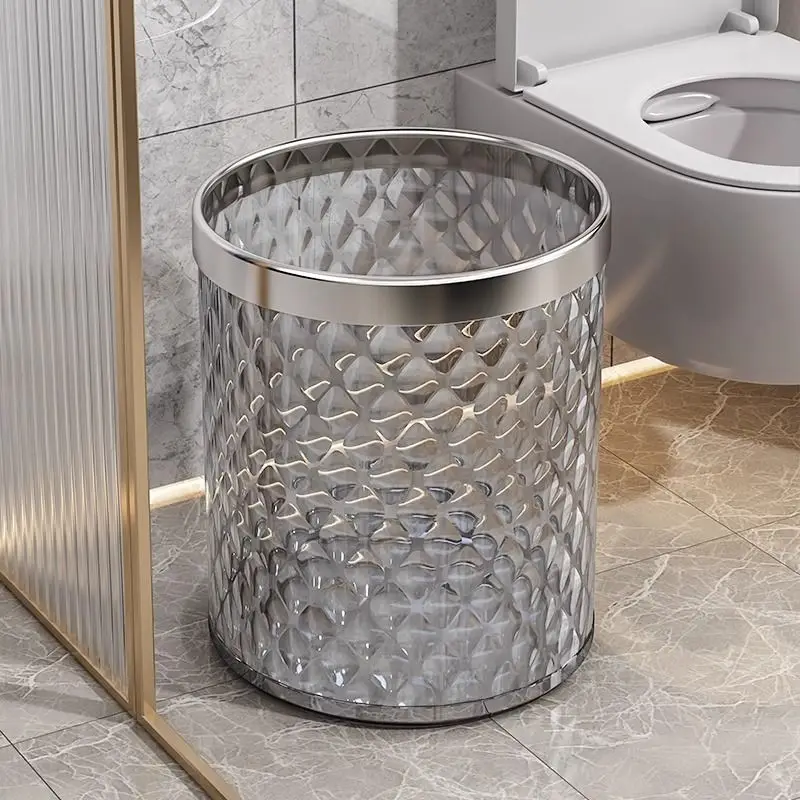 

Luxury Trash Can Acrylic Transparent Champagne Gold Open Uncovered Easy To Use Kitchen Bathroom Bedroom Waste Recycling Bins