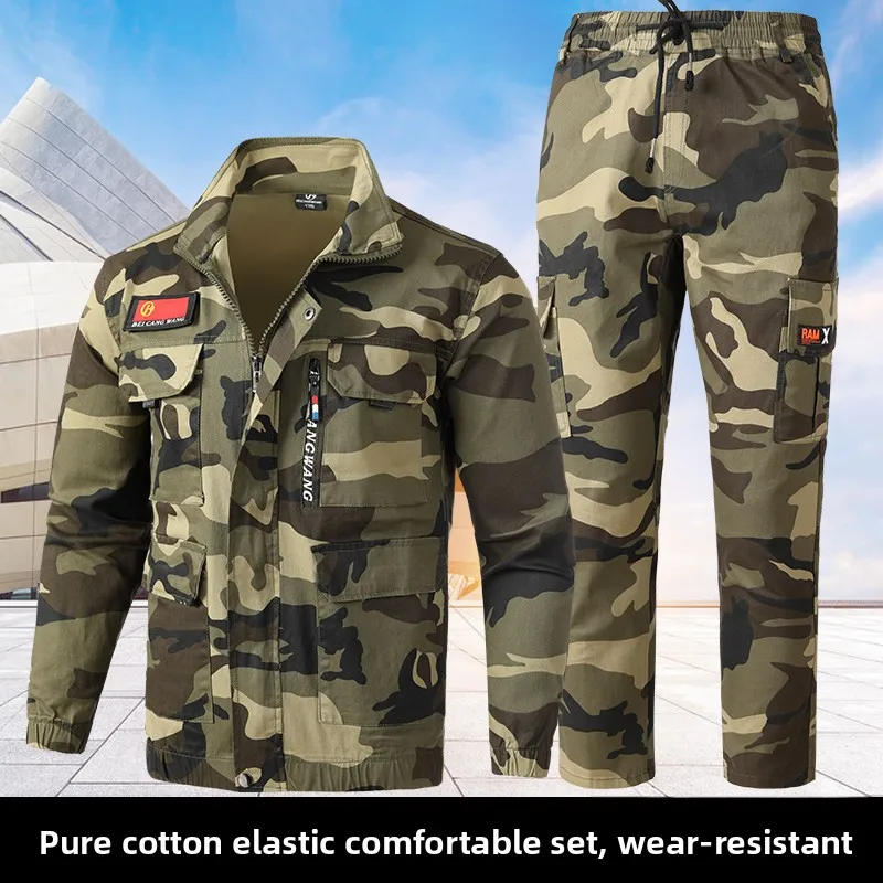 

Men's Work orm Set Pure Cotton Camouflage Spring Autumn Construction Site Workers Wear Resistant Welding Labor Protection...