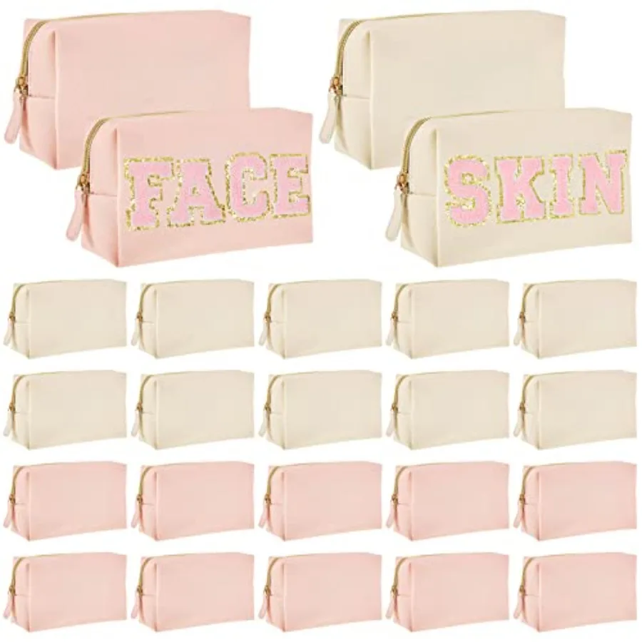 

24 Pcs Preppy Makeup Bag PU Leather Cosmetic Bag Makeup Pouch Plain Cosmetic Pouch Waterproof Toiletry Bags for Traveling