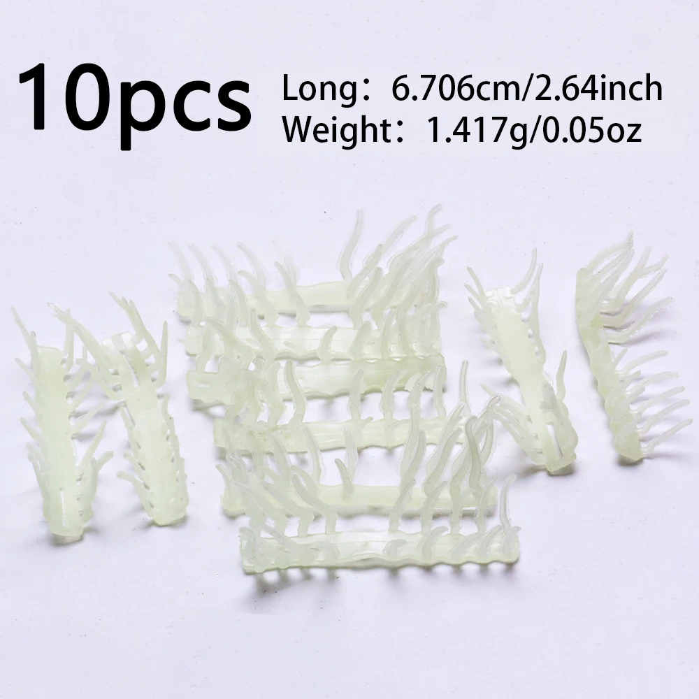 10 pcs noctilucent wooden shrimp accessories, soft rubber luminous shrimp feet, white with green luminous effect, simulated feet