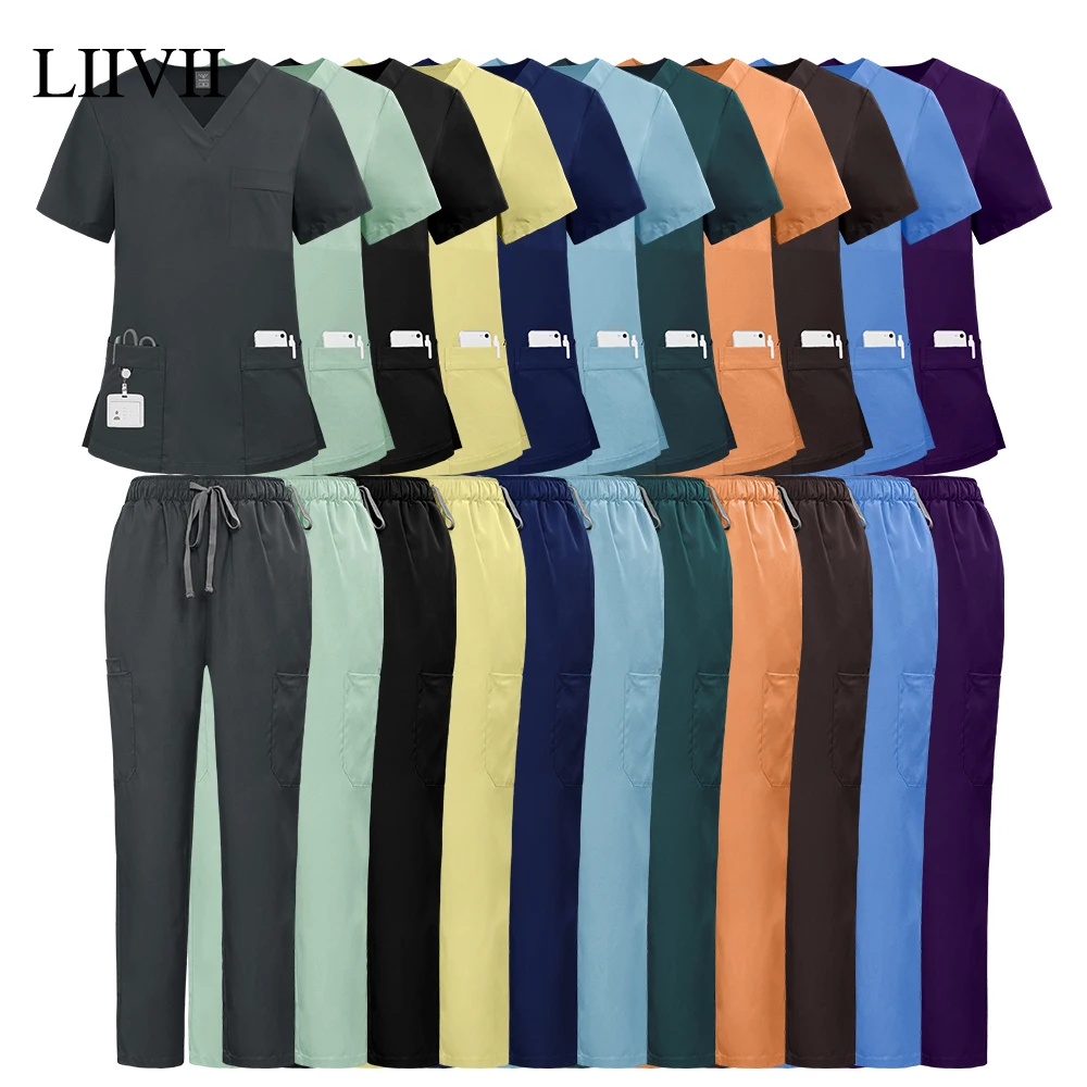 Nurse Uniforms Women Medical Nursing Healthcare Scrubs Set Beauty SPA Clothes Dental Surgical Gown Top+pants Suit Men Wholesale