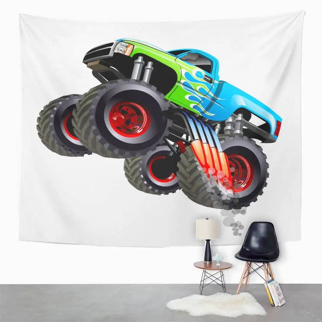 Bedroom Living Room Decorative Wall Hanging Tapestry Cartoon Monster Truck Print Polyester  Art  tapiz