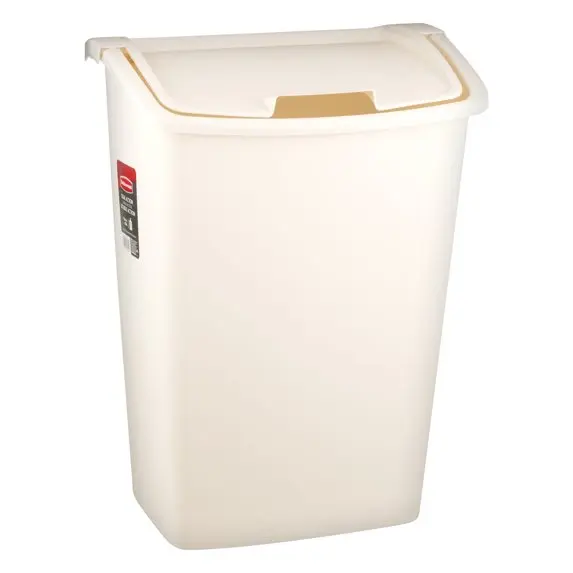 

11.3 gal Plastic Kitchen Trash Can with Dual Action Lid , White