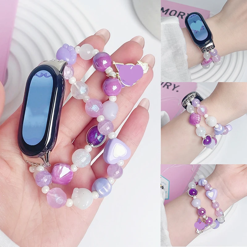 

Fashion Purple Beaded Strap for Xiaomi Mi Band 6 5 4 3 DIY Jewelry Bracelet for MiBand 7 8 9 Wristband Pendant Belt Accessories