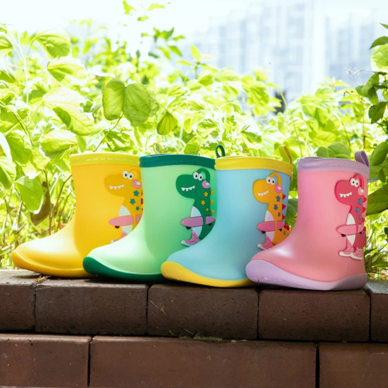 Botas De Lluvia Children Rubber Boots Cartoon Animals Kid PVC Waterproof Water Shoes Boy Girl Anti Slip Rain Boots Four Seasons