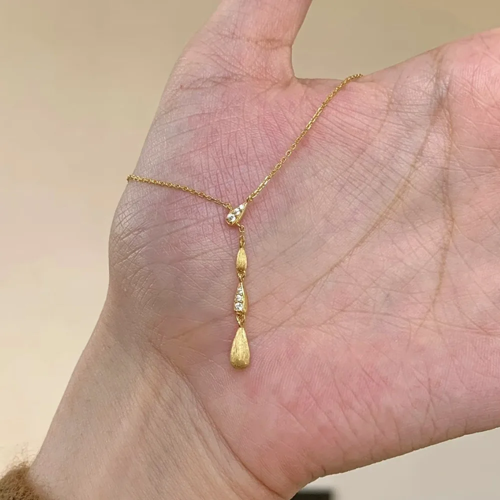 

Ladies' Minimalist Fashion Y Shape Water Drop Pendant Necklace Woman Choker Austrian Crystal Zircon Diamonds Inlaid Gold Filled