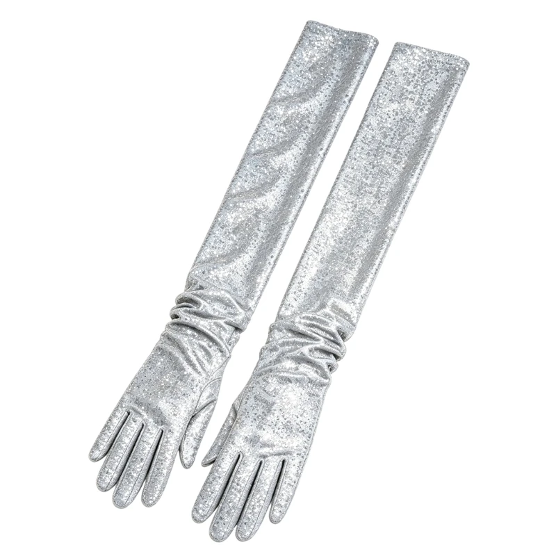  Full-Finger Long Gloves with Bright Sequined Formal Styling