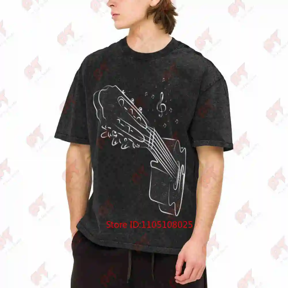 Acoustic Guitar Musician Player Vintage Washed Tee Pure Cotton T-Shirt
