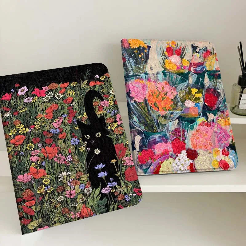 

Cartoon Black Cat Flowers Tablet Case For Samsung Tab Galaxy S6 S11 A A7 A8 A9 A11 10.1 10.4 10.5 Plus Lite Gift