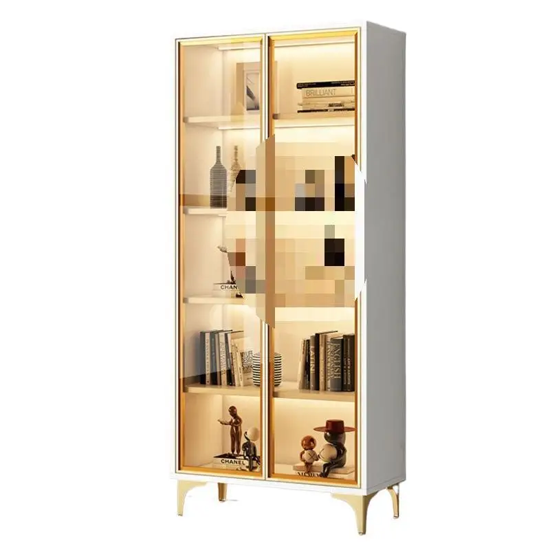 Bookcase with glass door transparent wine cabinet light luxury household living room integrated whole wall multi-layer bookshelf - view 4