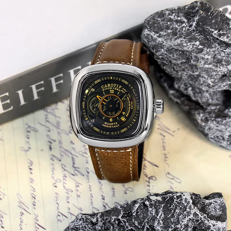 

Мужские коричневые кожаные ремешки, спортивные модные кварцевые часы с компасом и календарем