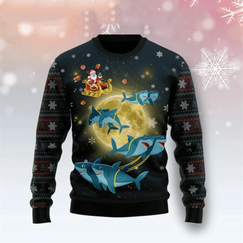Funny Santa Claus Print Ugly Christmas Sweater For Men Fashion Winter Warm Pullover Casual Oversized Holiday Sweatshirt