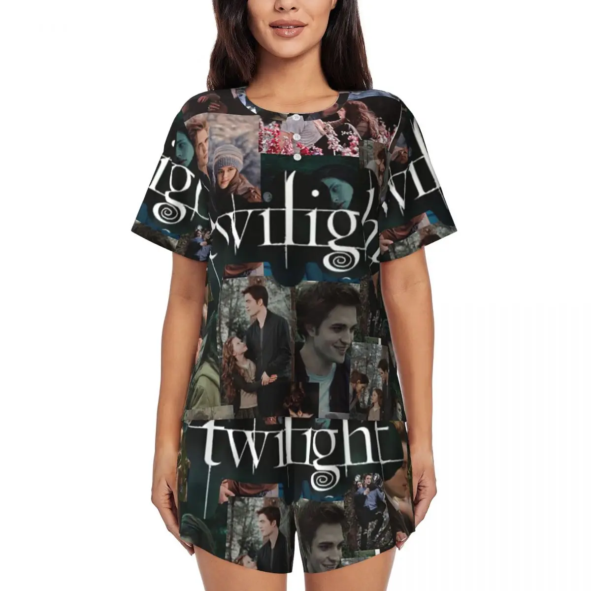 

Edward Cullen Twilight Round Neck Short Sleeve Nightgowns for Sleeping Sleepshirts Women Loose Pajama Set Short Pants