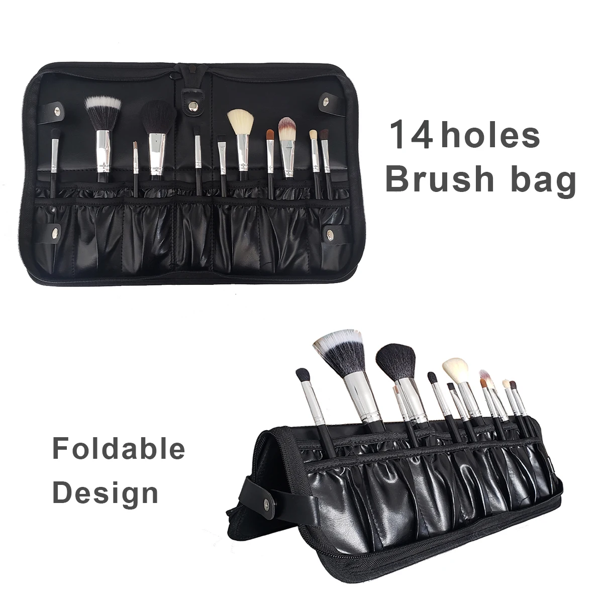 Profession Makeup Brush Accessories Foldable Brush Bag Easy Carry Handle Double Layer Bag Makeup Brush Collapsible Stroage Bag