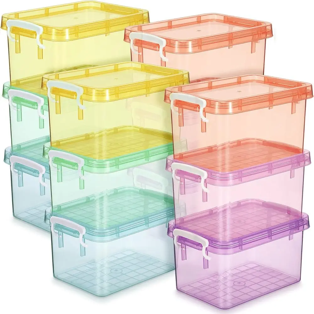 

12 Pack Colorful Plastic Storage Bins with Lids 4 Quart Small Storage Latch Box Stackable and Nestable Clear Organizer Bins with