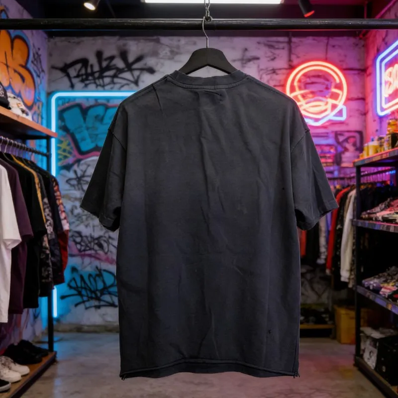 Hot Drill Letter DUAA Tshirt Double Rider Graffiti Retro Short Sleeve Cutting Edge Loose Round Neck Tees Men Women Street Outfit
