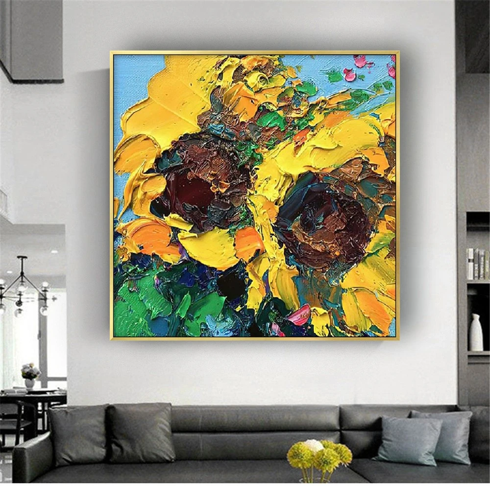 Handmade Landscape Knife Thick Oil Paintings Sunflowers Wall Canvas Flower Pictures Modern Canvas Artwork For Living Room Decor