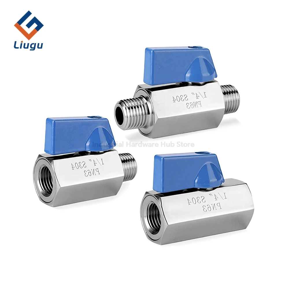 304/316L صمام كروي صغير من الفولاذ المقاوم للصدأ، 1/8 "1/4" 3/8 "1/2" 3/4 "BSPT NPT أنثى ذكر الموضوع، صمام مقبض أزرق للمياه/الزيت #6