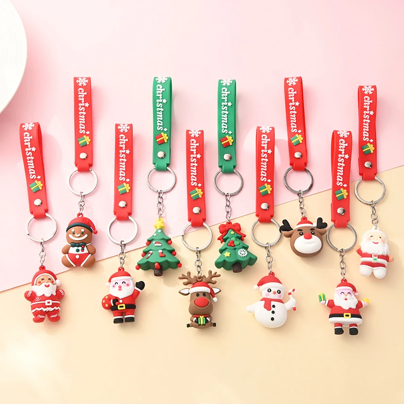 Creative Cute Christmas Keychain Pendant Santa Claus Snowman Elk Christmas Tree Cartoon Couple Car Backpack Pendant Decoration