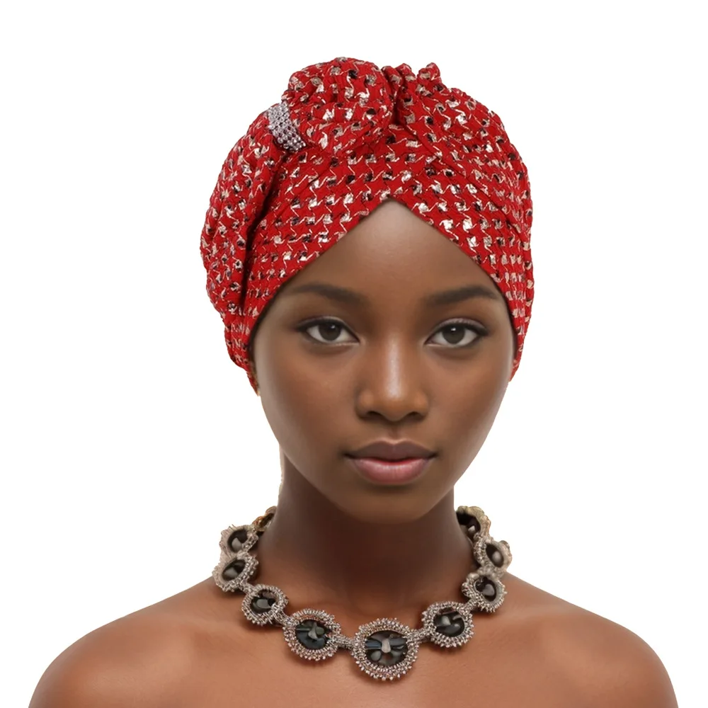 Shinning topi Turban simpul kupu-kupu wanita, tutup kepala gaya Afrika Nigeria pernikahan Turban Muslim untuk perempuan