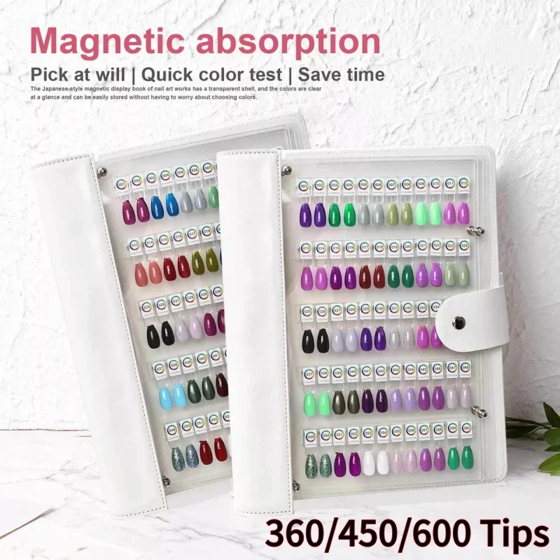 600/360/450 Tips Magnetic Nail Art Swatch Book Large Storage Acrylic Nail Gel Works Display Card Manicure Color Testing Tools
